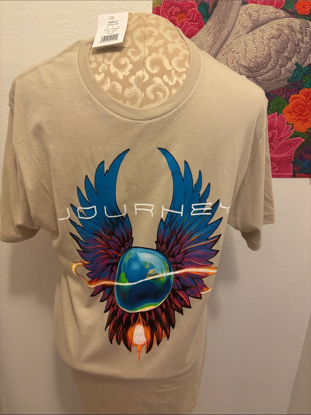 Journey Graphic Tee - Tan with Blue Multicolor Design